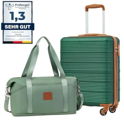 Image de Coolife Valise Cabine Ryanair Rigide Bagage Cabine55x35x20Valises Leger a 4 Roues,Serrure TSA, en ABS (Vert Foncé, 55x40x20 Set de Valises)