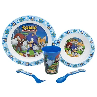 Image de SET DE TABLE POUR ENFANTS 5 PIÈCES. ASSIETTE, BOL, VERRE 260ML ET COUVERTS. SANS BISPHÉNOL A COMPATIBLE AVEC LE MICRO ONDES. SONIC