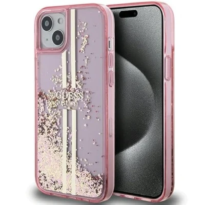 Image de GUESS GUHCP15MLFCSEGP Coque pour iPhone 15 Plus / 14 6,7 Pouces Rose Rigide Liquide Paillettes Rayures Dorées
