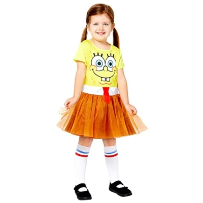 Image de amscan, Jaune, 4 6 Ans Warner Bros Mortal Kombat Scorpion STD Officiel Spongebob Costume d&#039;halloween Bob l&#039;éponge pour Fille, 9909159