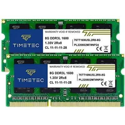 Image de Timetec 16 Go KIT(2x8Go) DDR3L/DDR3 1600MHz PC3 12800 Non ECC sans Tampon 1.35 V/1.5 V CL11 2Rx8 Double Rang 204 Broches SODIMM Ordinateur Portable PC mémoire RAM Module Mise à Niveau