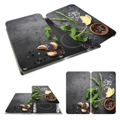 Image de WENKO Cache plaques de cuisson Universal herbes, kit 2 couvre pour tout type vitrocéramiques, peut aussi servir planche à découper, anti rayure &amp; choc, 30 x 52 cm