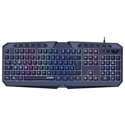 Image de Speedlink LUDICIUM RGB Rainbow Gaming Keyboard Clavier de Jeu avec câble, Disposition française QWERTY, Verrouillage des Touches Windows, WASD Switch, 10 multimédia, Filaire, Noir