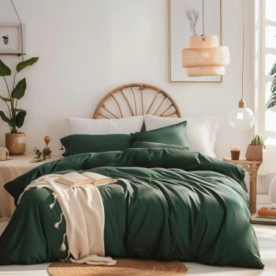 Image de Sedefen Housse de Couette 240x260 cm Vert foncé Élégant Parure Lit 2 Personnes avec Fermeture Éclair en Microfibre Taie d&#039;oreiller 65x65