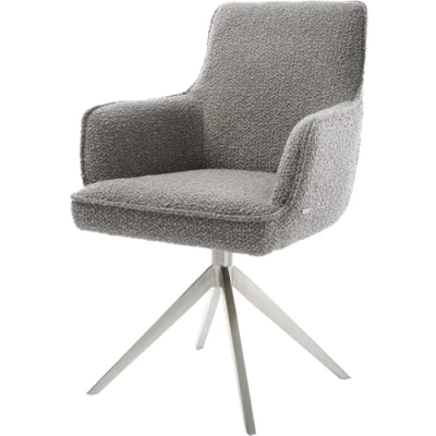 Image de Chaise pivotante Heira Flex avec accoudoirs bouclé gris argenté pied croisé large acier inoxydable brossé pivotement sur 360 fonction bascule ressorts ensachés