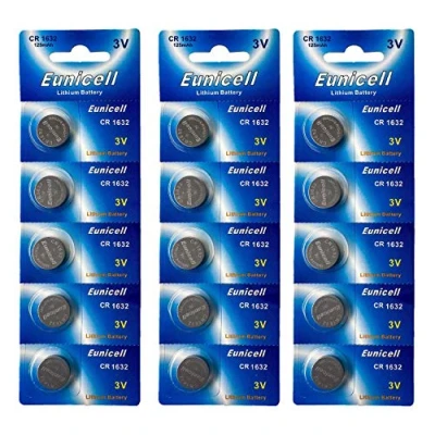 Image de Eunicell Lot de 15 piles bouton CR1632 3 V au lithium 120 mAh (Sous blister 3 paquets 5 piles) FBA