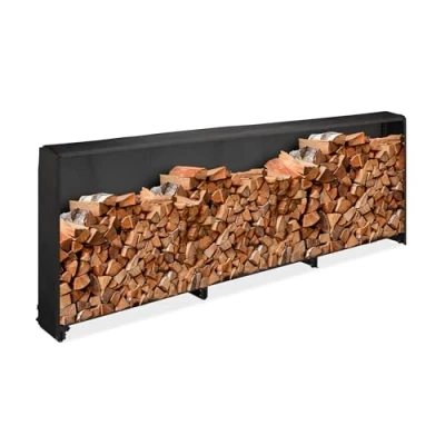 Image de Relaxdays Range bûches avec Protection, pour à partir de 25 cm, Support en Fer, HxLxP : 110 x 322 29 Noir
