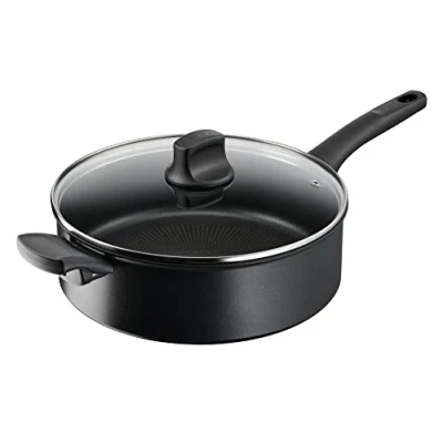 Image de Tefal G28837 Hard Titanium On Sauteuse avec couvercle 28 cm Aluminium Revêtement antiadhésif sans danger Indicateur de température Signal thermique Convient pour tous les types plaques cuisson