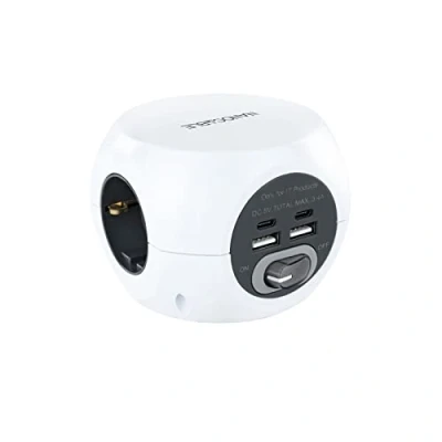 Image de Prise multiple Nanocable 4 prises USB 3 avec mise à la terre Interrupteur ON/OFF Blanc