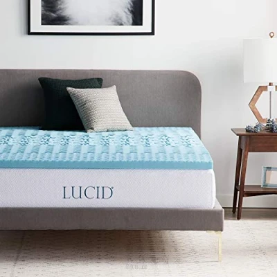 Image de LUCID Surmatelas en Mousse à mémoire de Forme 5 cm, Bleu, Simple (90 x 190 cm)