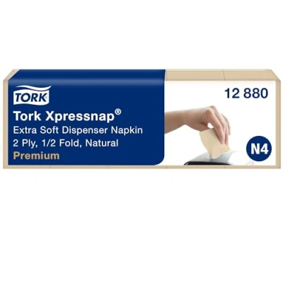 Image de Tork Xpressnap Serviettes Enchevêtrées Extra Douces Naturelles pour distributeur N4, Premium, Pliage 1/2 2 plis, 21,3 cm x 16,5 cm, 8 1 000 serviettes, 12880