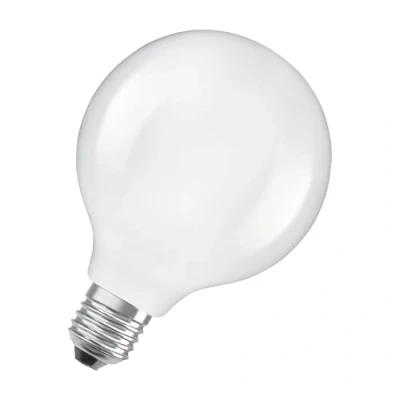 Image de OSRAM en forme de globe classique, avec filament LED décoratif au design givré, classe d&#039;efficacité énergétique A, E27, 5 W, 1055 lm, 4000 K, blanc froid. Sans échauffement, 100% lumière immédiatement