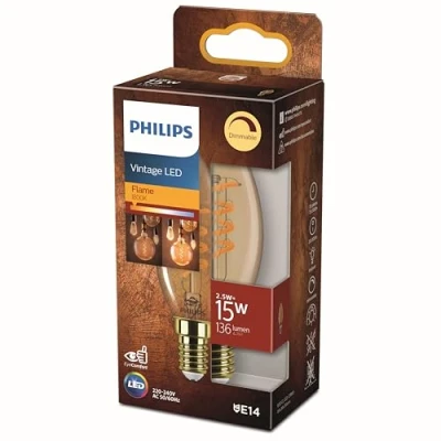 Image de PHILIPS Ampoule LED Flamme E14 15W Blanc Chaud Ambré Compatible Variateur Verre