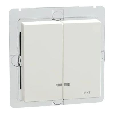 Image de Merten MEG3424 0319 Contrôle double interrupteur à bascule avec fenêtre, IP44 blanc polaire brillant, System M