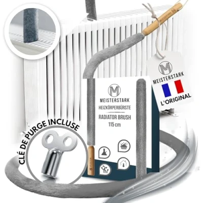 Image de l&#039;ORIGINAL Brosse Radiateur Longue 115cm I pour sans Rayures Plumeau avec Housse Flexible et Lavable de Nettoyage Un Air Ambiant Agréable (Gris)