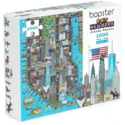 Image de Puzzle 1000 Pieces/Puzzle Adulte New York Pieces dans Un Style Rétro 8 Bits Fabriqué avec du Carton 100% Recyclé par bopster