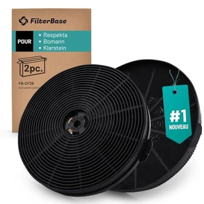 Image de FilterBase® Filtre à charbon actif Lot de 2 Compatible avec Respekta MIZ1000N, Bomann KF 574, Klar Stein 10032843, TMFILT4 hotte aspirante