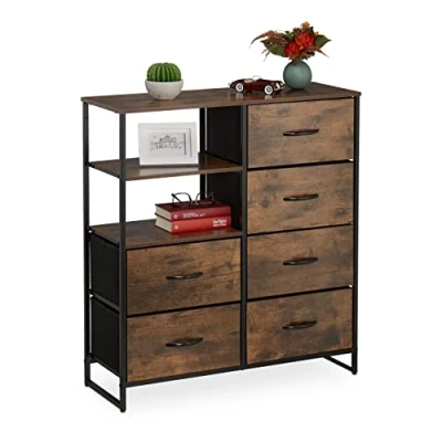 Image de Relaxdays Commode, 6 tiroirs, 3 Surfaces, Livres et déco, Commode étagère Industrie, HxLxP : 92 x 84 32 cm, Brun/Noir 10038541 1 unité