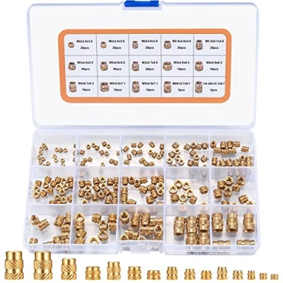 Image de 220 Pièces Écrous Moletés à Filetage, Filetés, M2/M2.5/M3/M4/M5/M6 Insert Fileté Laiton Femelle avec Filetage Interne pour Impression 3D