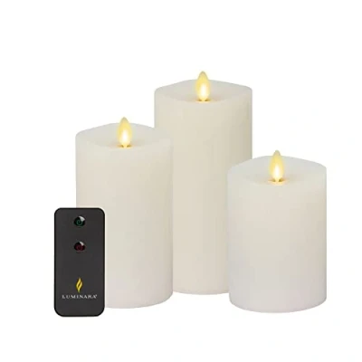 Image de Luminara Lot de 3 bougies piliers réalistes à flamme mobile Bord supérieur fondu, lumières LED piles Non parfumées Télécommande incluse 7,6 x 11,4 cm, 14 16,5 cm (blanc)