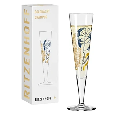 Image de Ritzenhoff 1071034 Verre à champagne 200 ml Série Goldnacht n 34 Motif eucalyptus avec or véritable Fabriqué en Allemagne