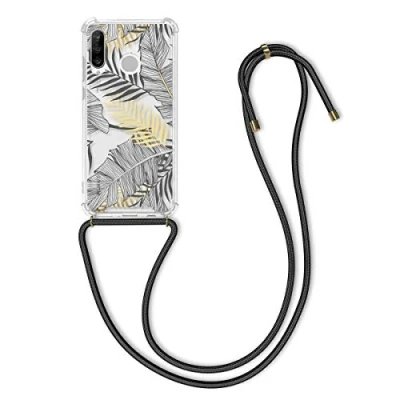 Image de kwmobile Coque Collier Compatible avec Huawei P30 Lite Housse en Silicone Cordon de Jaune Gris Transparent