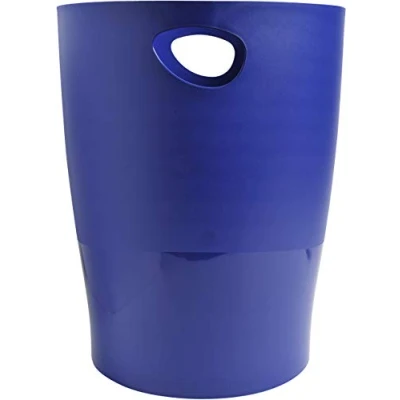Image de Exacompta Réf. 453104D 1 Corbeille à papier, poubelle ECOBIN avec poignées Volume 15 litres Adaptée au bureau comme en Home office Dimensions 26,3 x 33,5 cm opaque Bleu nuit