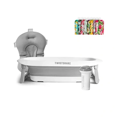 Image de Twistshake Kit de Bain pour Bébé Lot 4 Baignoire Pliable + Coussin Gobelet Rinçage 8x Sachets Alimentaires 220ml Léger Portable Facile à NettoyerDesign ErgonomiqueSans BPA/BPS