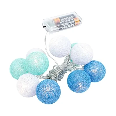Image de Ideen mit Herz Guirlande lumineuse Avec 10 LED Fonctionne piles boules en coton 3 couleurs Diamètre 35 mm par boule minuterie (blanc, menthe, bleu clair)