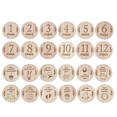 Image de Bébé Douceur, Kit de 12 Cartes Etapes en Bois Mois par Recto Verso D9 cm