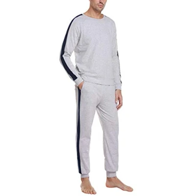 Image de Doaraha Pyjama Homme Hiver Coton Ensemble Pyjamas Chauds Manche Longue,XL,gris