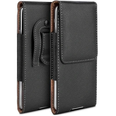 Image de moex Étui de protection à rabat en cuir végétalien, compatible avec Xiaomi Redmi Note 10 Pro, clip ceinture, étui ceinture rabat, noir
