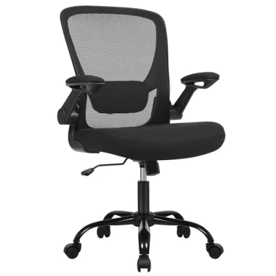 Image de SONGMICS Chaise Bureau Ergonomique en Toile, Fauteuil, Support Lombaire Rembourré, Mécanisme à Bascule, Assise Large de 53 cm, Accoudoirs Rabattables, Noir OBN37BK