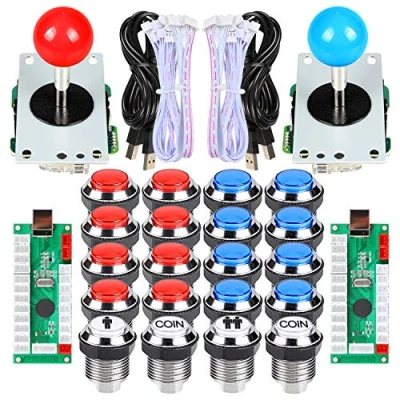 Image de EG STARTS 2 joueurs classic Arcade Contest DIY Cabinet Kit USB Encoder à joystick jeux pour PC + plaqué Chrome LED Boutons monnaie Illuminati Mame Raspberry Pi projet de jeu