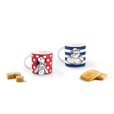 Image de Excelsa Popeye &amp; Olivia Lot de 2 tasses à café en porcelaine, rouge/bleu