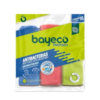 Image de Bayeco Copptech Lot de 3 chiffons antibactériens 100% microfibre, technologie qui élimine 99,9% des bactéries, couleurs, nettoyage maximal avec l&#039;eau
