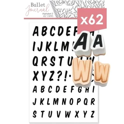 Image de Aladine 62 Tampons Bullet Journal « Alphabet » Kit Lettres Inclus 2 tailles &amp; Caractères Spéciaux Accessoires Planner, Agenda, Albums 03948