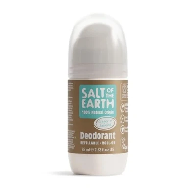 Image de Natural Deodorant Roll On by Salt of the Earth, Ginger &amp; Jasmine Vegan, Long Lasting Protection, Leaping Bunny Approved, Made in UK 75ml