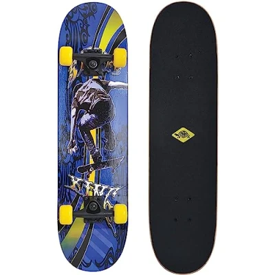 Image de Schildkröt Skateboard (planche à roulettes) Slider 31&quot;, planche double kick concave, griptape, plateau 9 plis en érable, roulements ABEC7, design: Cool King, 510643