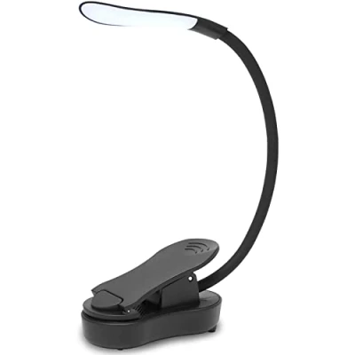 Image de lampe de lecture pince livre, livre avec 7 LED, 3 modes température couleur, à luminosité continue, rechargeable USB, flexible 360