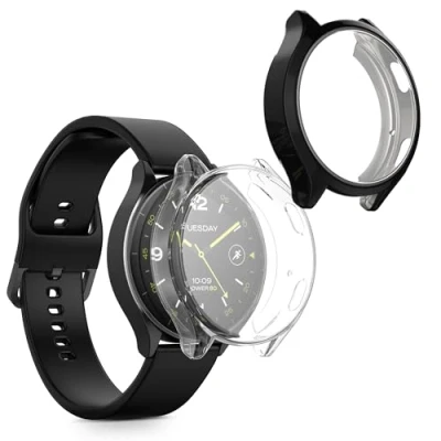 Image de kwmobile Coque Compatible avec Xiaomi Watch 2 2X Étui Cadre écran en Silicone pour Fitness Tracker Noir Transparent