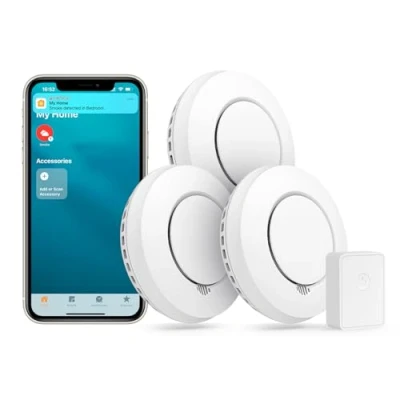 Image de Meross Détecteur de Fumée Interconnecté (avec HUB), Lot 3 Intelligent Compatible avec Apple HomeKit, Alarme Incendie Pile Remplaçable, Notification d&#039;Alerte par App