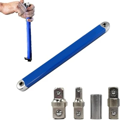 Image de Hotgreenpepper Offset Extension Wrench, Impact Ready Multifunctional Wrench With 1/2&quot;,1/4&quot; And 3/8&quot; Drive Adapters, Tight Reach