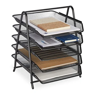 Image de Relaxdays Range Documents, 5 Niveaux, Porte Lettres, Aspect Maille, HxLxP : 37,5 x 30 35,5 cm, Organiseur, Noir