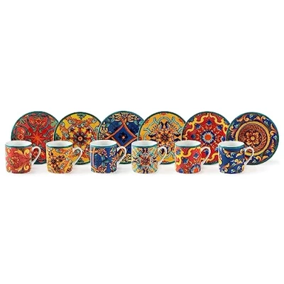 Image de Excelsa , Porcelaine, Set de 6 tasses à café Trinacria avec soucoupe, multicolore