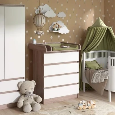 Image de Vicco Commode à Langer Emma, Sonoma/Blanc, 80x100cm avec 5 tiroirs