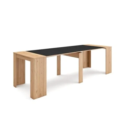 Image de Skraut Home Table Console Extensible Meuble 260 pour 12 Personnes à Manger Style Moderne Chêne et Noir