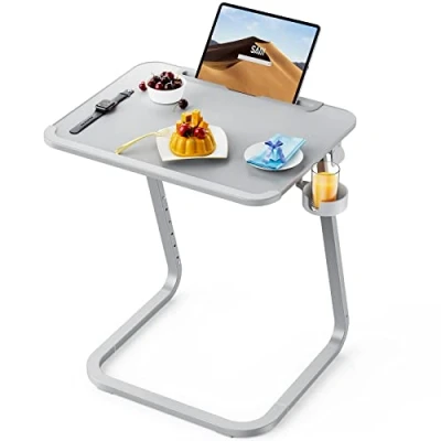 Image de SAIJI Table d&#039;appoint, Bouts de canapé, Pieds en U Plus Stables, Angle réglable Hauteur, Fente pour Tablette, Porte gobelet, 55 * 39cm
