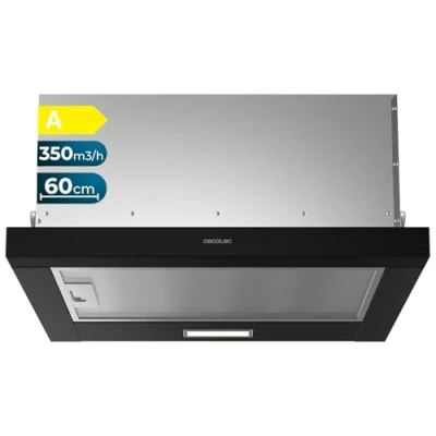 Image de Cecotec Hotte aspirante télescopique de 60 cm Bolero Flux TLM 603500 Black A. Moteur 70 W, Puissance d&#039;aspiration 350 m3/h, Commande mécanique, 2 niveaux, Lumière et Filtre à charbon, Finition noire