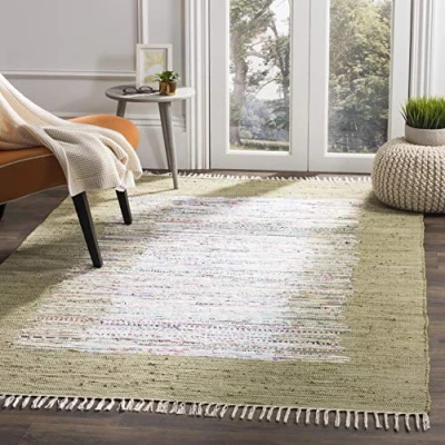 Image de SAFAVIEH Grand Tapis de Salon rectangulaire pour Une Utilisation en intérieur, Coton, Ivoire/Olive, 120 X 180 cm